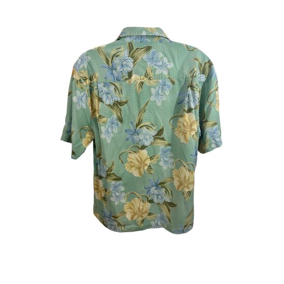 Jamaica Jaxx 100% Silk Green Floral Mens Hawaiian Shirt, Large - Picture 2 of 5